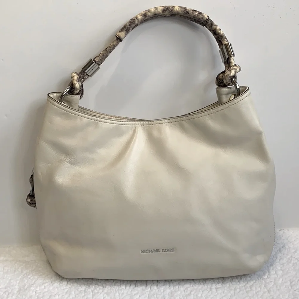 MICHAEL Kors Isabel Convertible Shoulder Ecru Ivory python large Leather bag